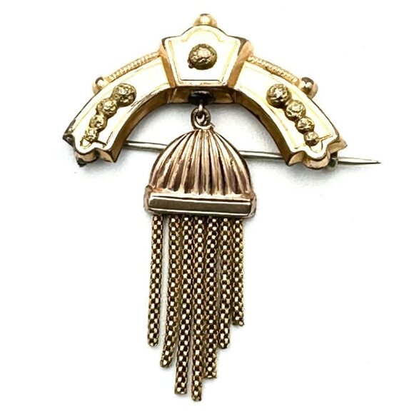 Antique Victorian Brooch Pin 10K Yellow Gold Fringe Pendant Design 3.49 Grams - Picture 2 of 6